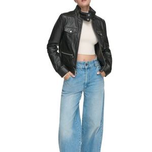 NWT ANDREW MARC Vicki Lamb Leather Moto Jacket
